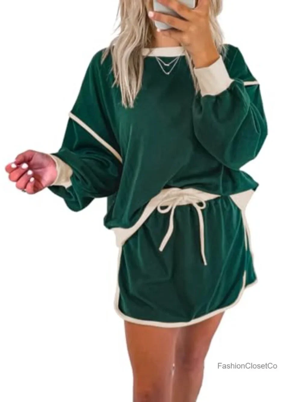 Color Block Long Sleeve Sweatshirt and Skirt Matching 2 Piece Set